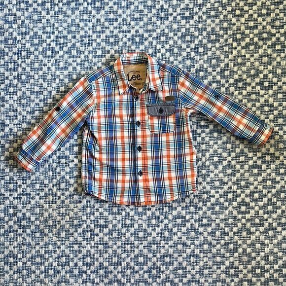Lee Baby Boy 18 Months Orange Blue White Plaid LS Button Down Shirt - Picture 12 of 14